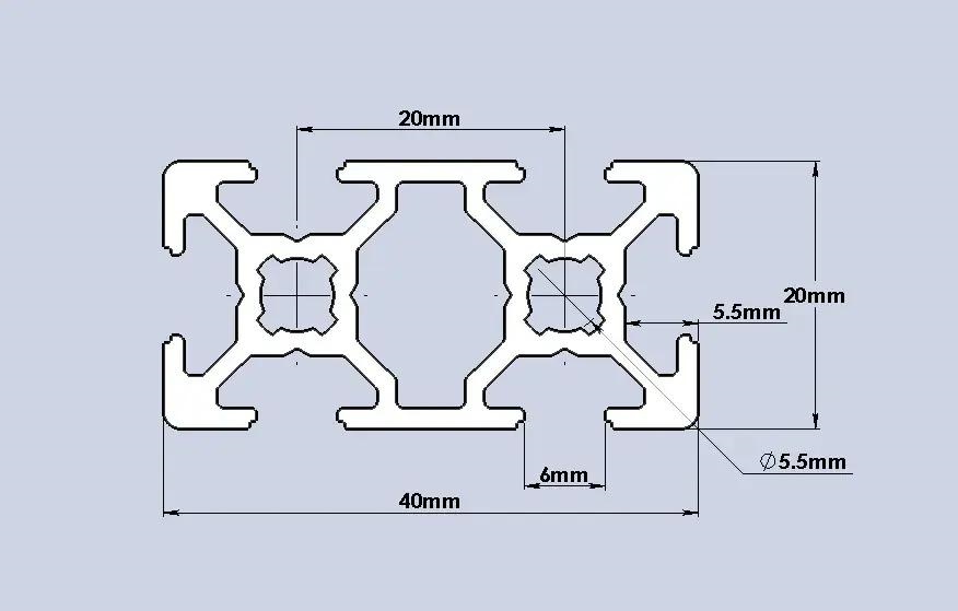 2040 aluminum profile dimension drawing 20mm x 40mm