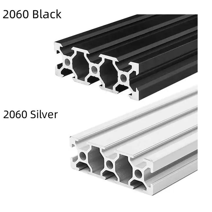 2060 aluminum T-slot profile detail with anodized surface