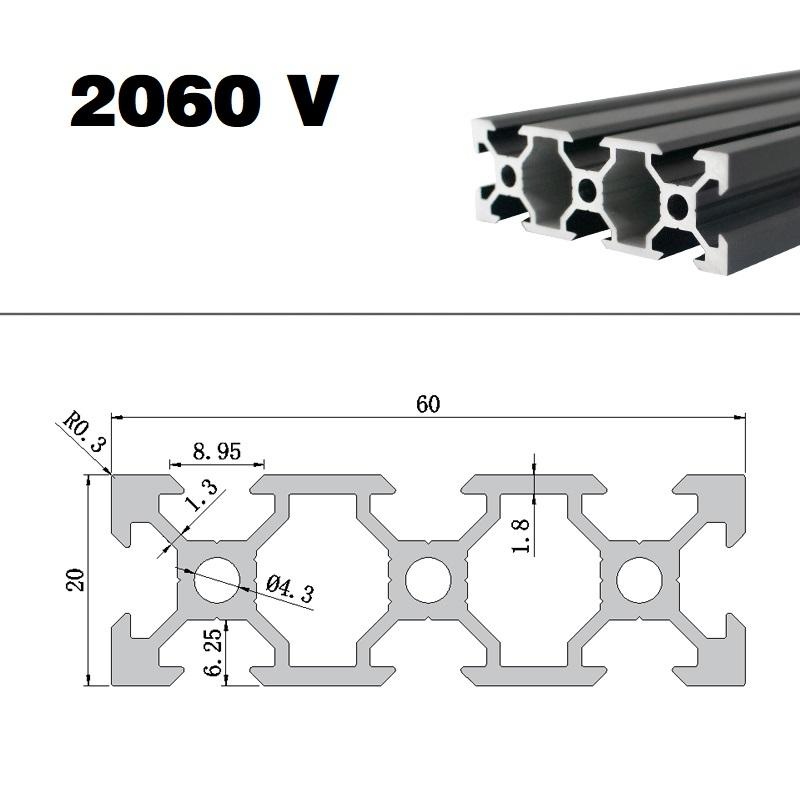 2060 aluminum profile dimension drawing 20mm x 60mm