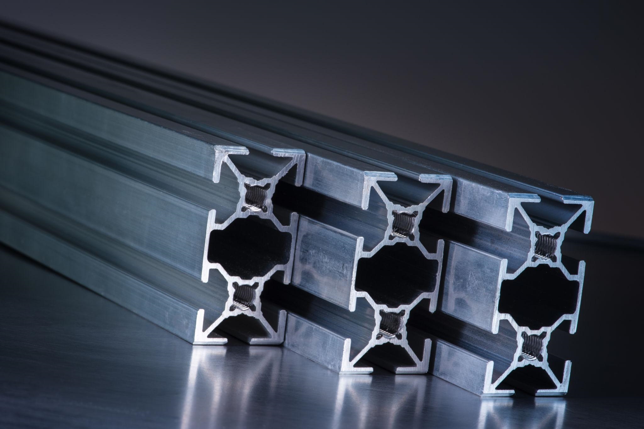 2080 aluminum T-slot profile detail with anodized surface