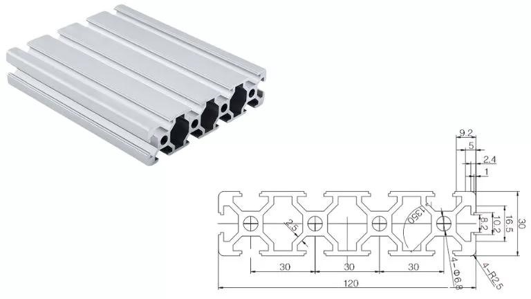 30120 aluminum profile dimension drawing 30mm x 120mm