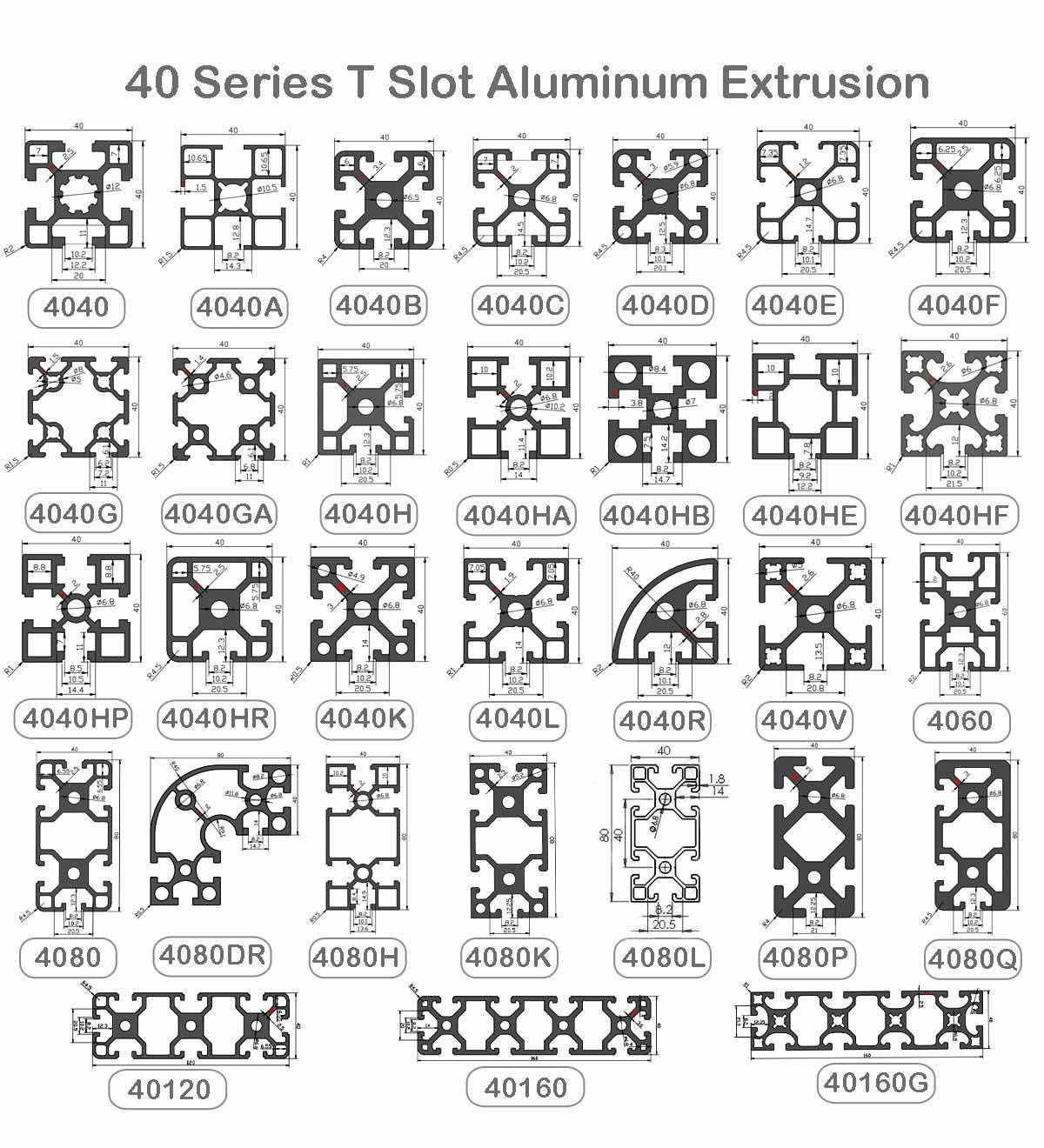 4060 aluminum profile dimension drawing 40mm x 60mm