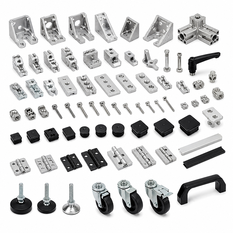 Aluminum profile connectors and accessories for modular structures