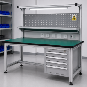 aluminum workbench with drawers and T-slot frame