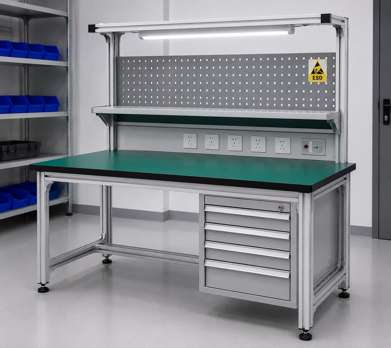 aluminum workbench with drawers and T-slot frame