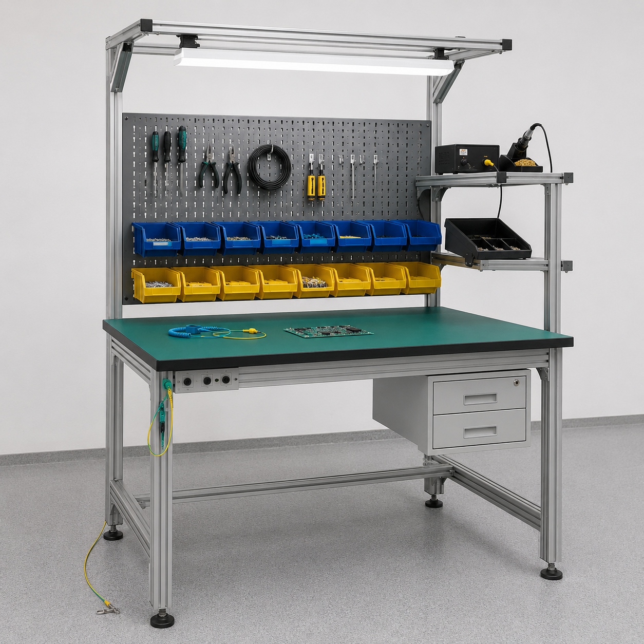 ESD aluminum workbench with anti-static tabletop