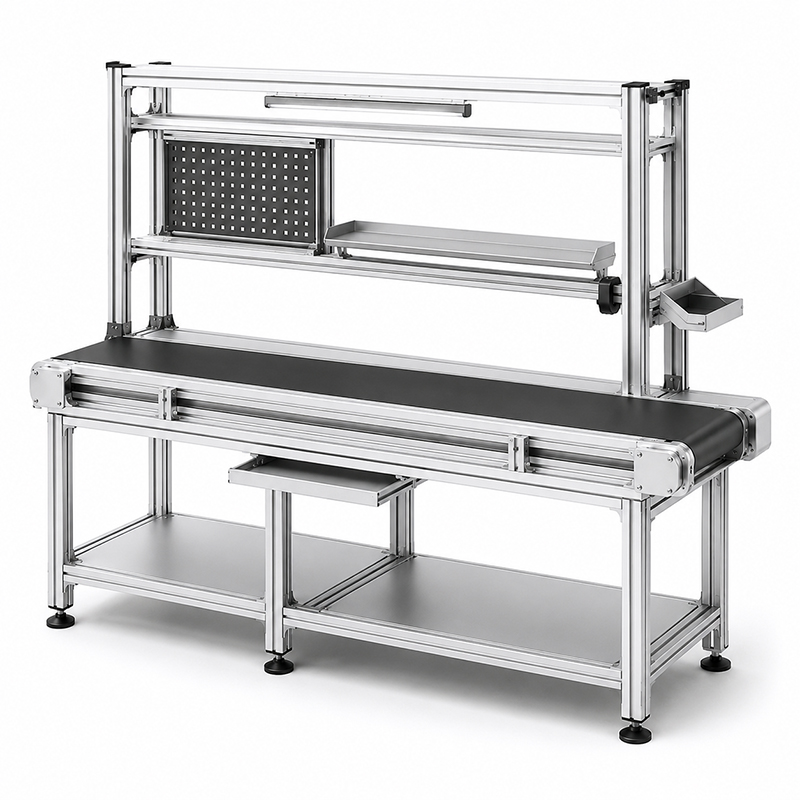 Industrial aluminum workbench system for factory workspaces