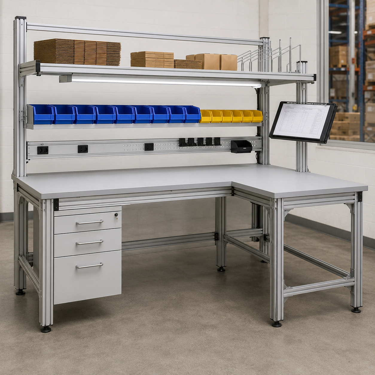 L-shaped ESD workbench for electronics assembly