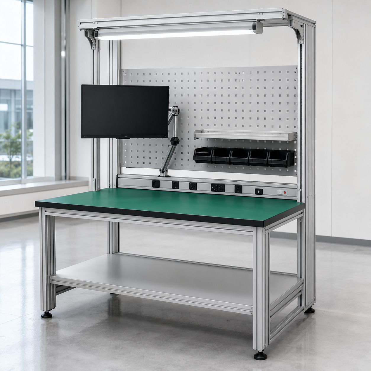 modular ESD aluminum workstation with shelves and drawers
