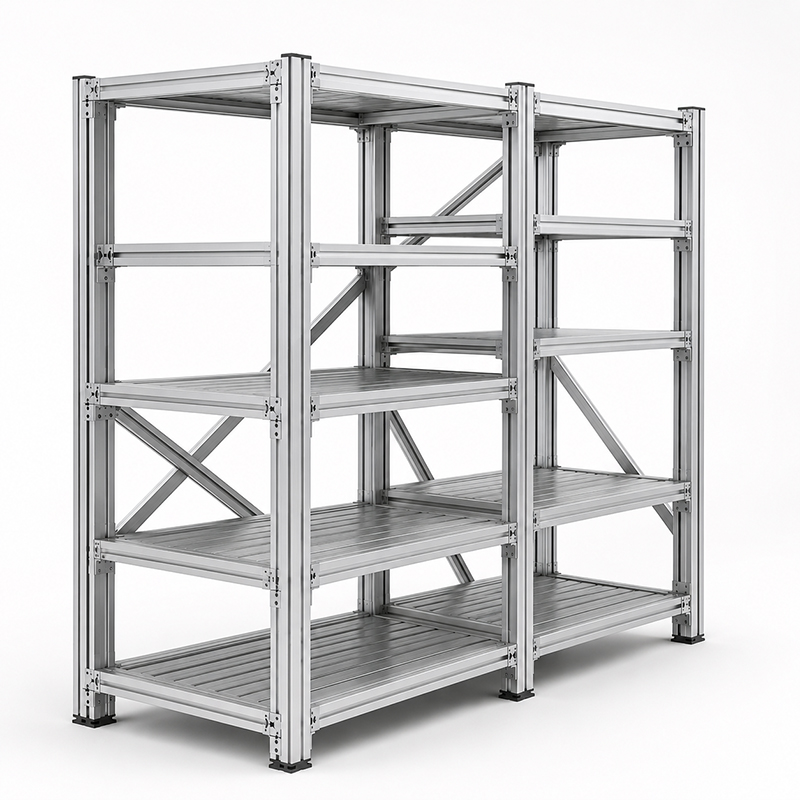 Industrial storage rack system made from aluminum profiles
