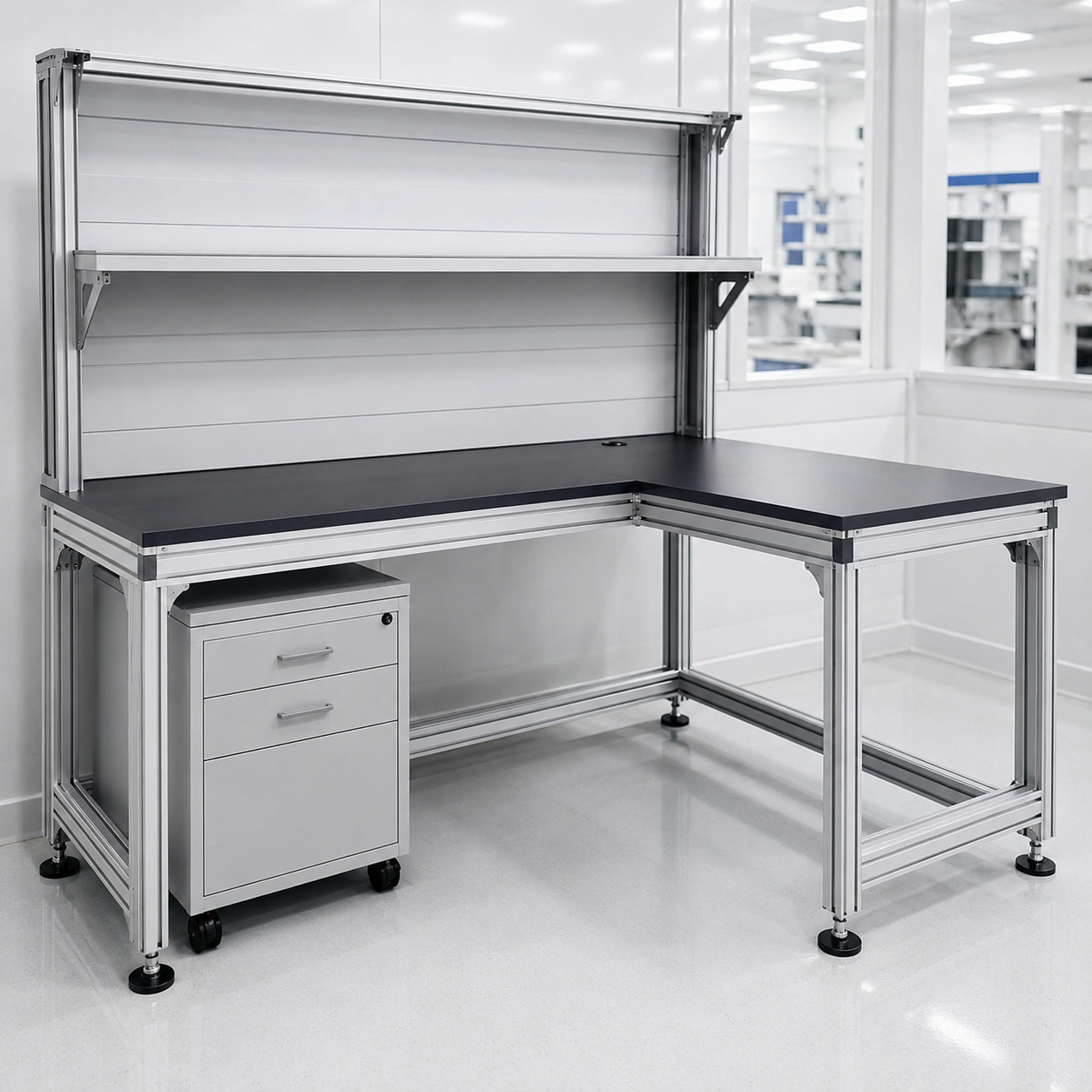 T-slot L-shaped workstation with modular aluminum frame