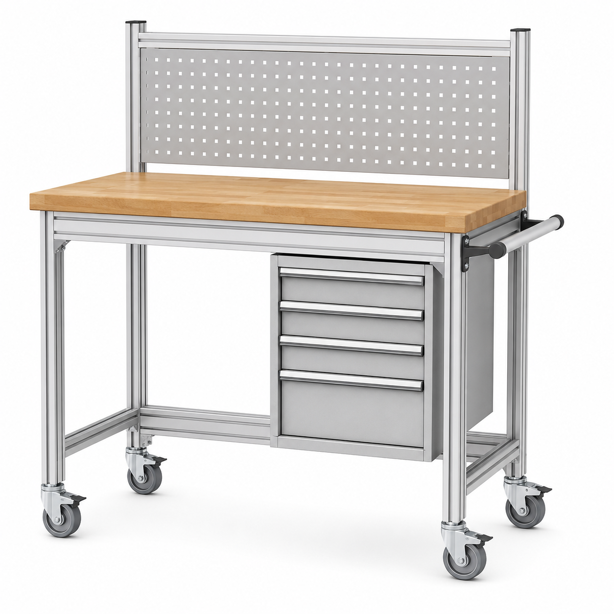 T-slot workbench with drawers for industrial assembly
